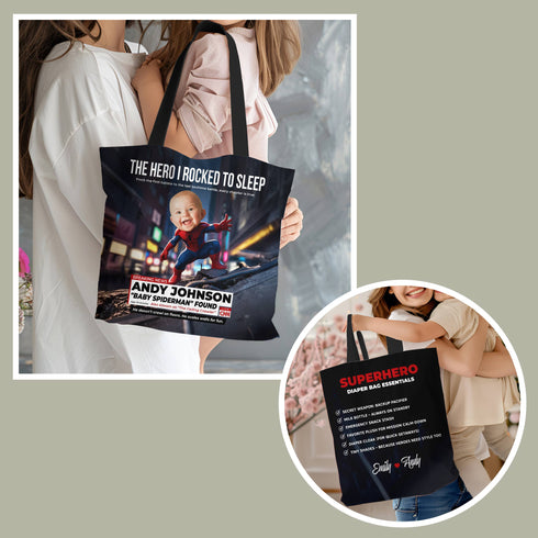 Personalized Baby Spiderman Superhero Tote Bag – Funny CNN Style Diaper Bag Gift for Mom